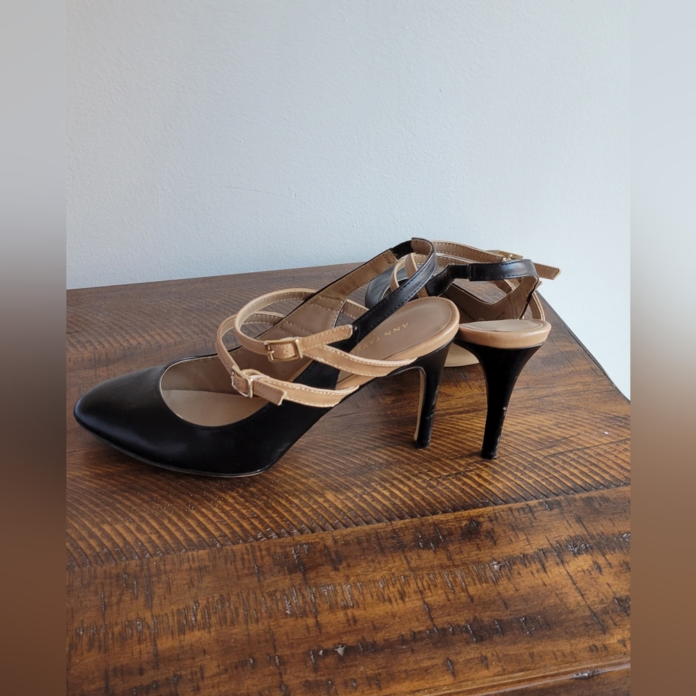 Ann Taylor Black and Tan Heels with Cross Buckle - Size: 8